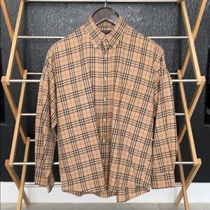 BROWN AND BLACK PLAID BURBERRY LONG SLEEVE SHIRT